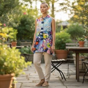 Claire Desjardins Artistic Sleeveless Tunic Top Painters Pallette Art to Wear